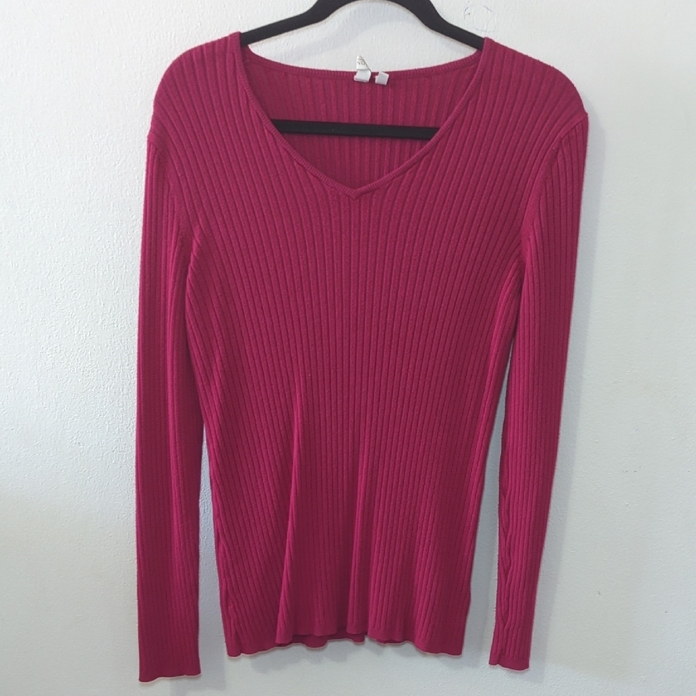 Madison Ribbed V-neck Sweater Pink Women's Size XL